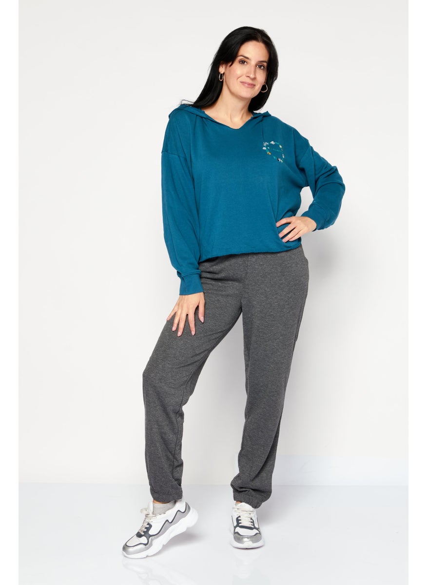 Champion - Women Sportswear Fit Embroidered Logo Training Hoodies, Teal Blue - Image 1