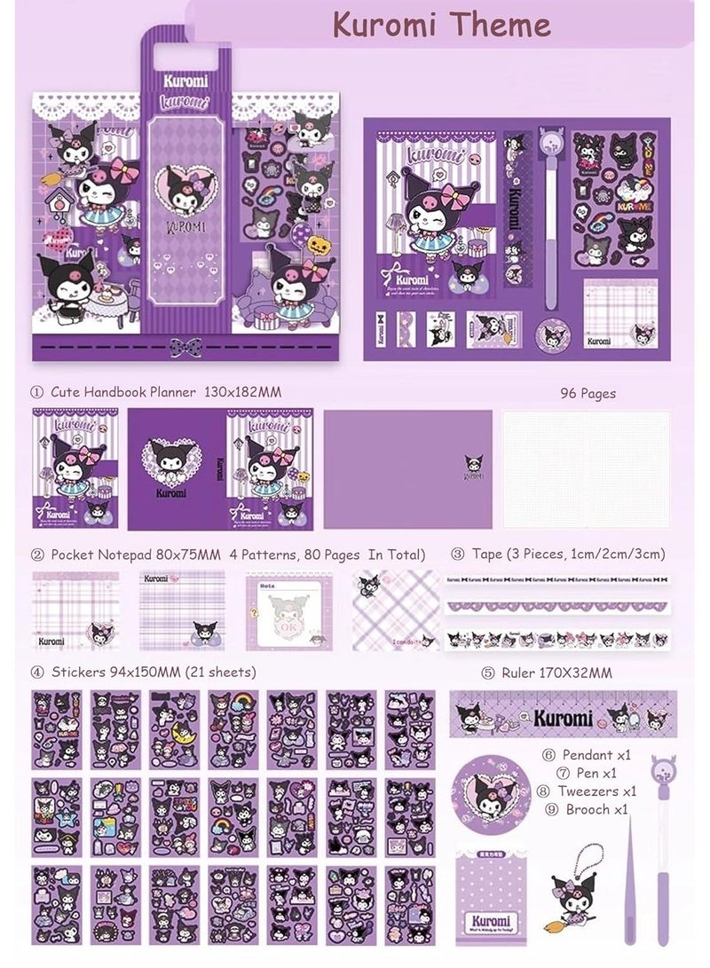 general Kuromi Stationery Set - Booklet Planner, Pocket Notepad, Tape, Ruler, Pen and Stickers - Perfect Birthday Gift for Girls aged 4-12 years old, Ideal Back to School Gift for Kids! - Image 2