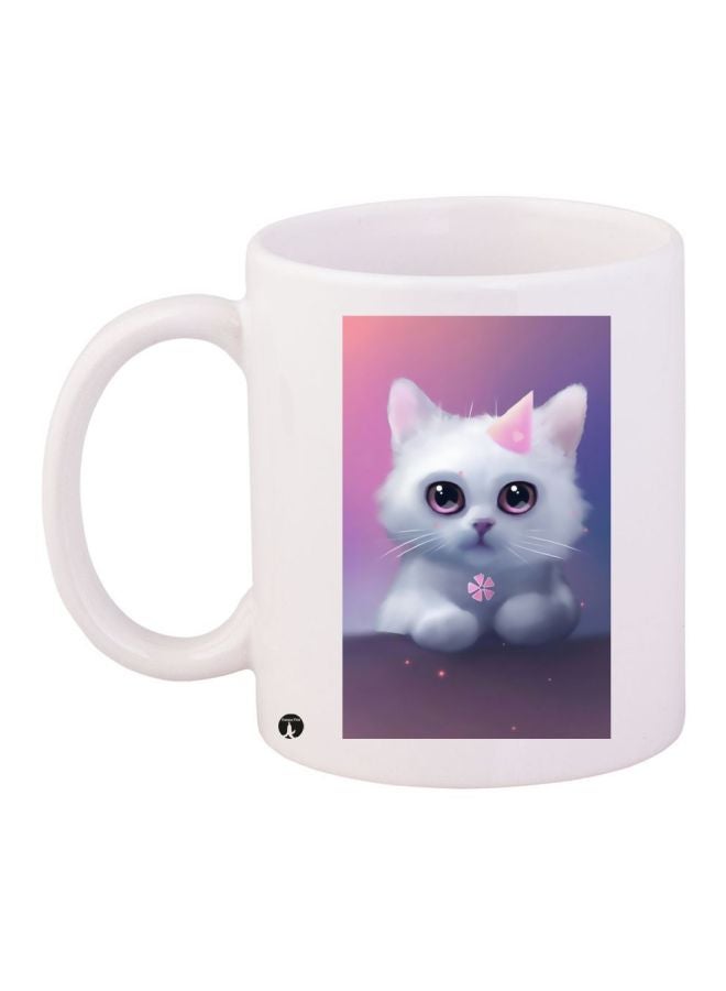 RYN Cat Printed Coffee Mug White/Purple/Pink 11ounce