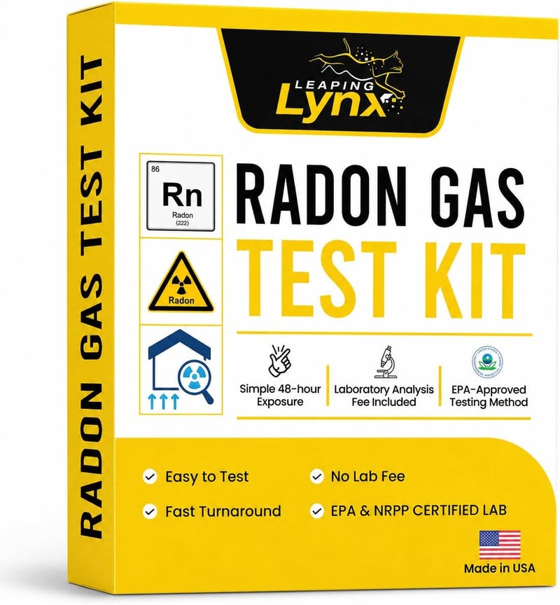 Leaping Lynx EPA-Approved Radon Test Kit for Home, Lab Fee Included - 48-Hour Short Term Radon Detector with Pro Lab Report in 3-5 Days - Just Expose Radon Tester, Apply Postage + Mail, & Get Radon Testing Results - Image 1