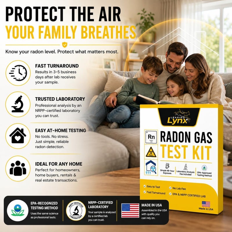 Leaping Lynx EPA-Approved Radon Test Kit for Home, Lab Fee Included - 48-Hour Short Term Radon Detector with Pro Lab Report in 3-5 Days - Just Expose Radon Tester, Apply Postage + Mail, & Get Radon Testing Results - Image 5