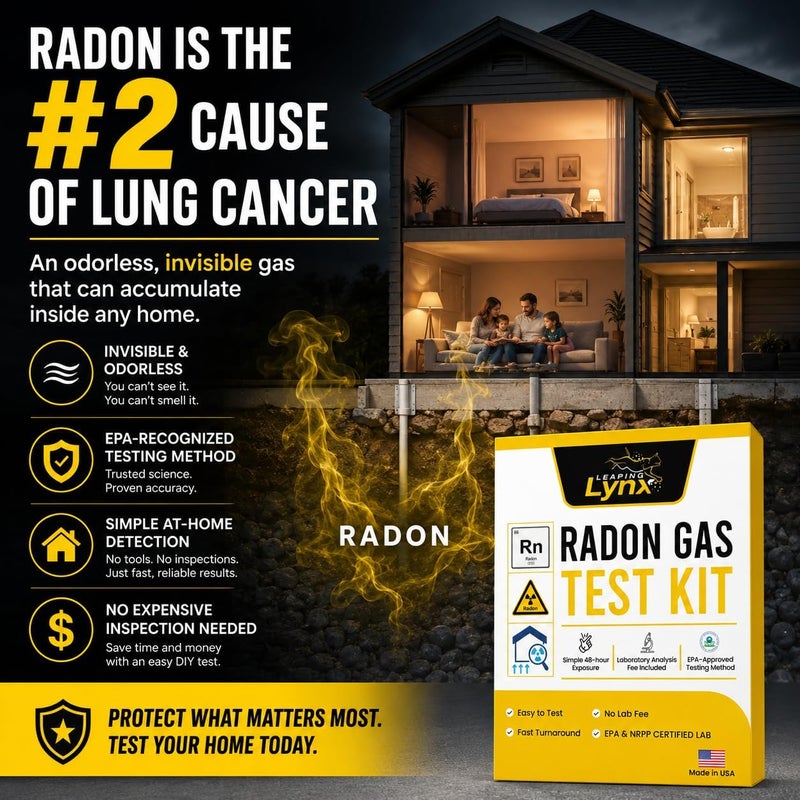 Leaping Lynx EPA-Approved Radon Test Kit for Home, Lab Fee Included - 48-Hour Short Term Radon Detector with Pro Lab Report in 3-5 Days - Just Expose Radon Tester, Apply Postage + Mail, & Get Radon Testing Results - Image 2