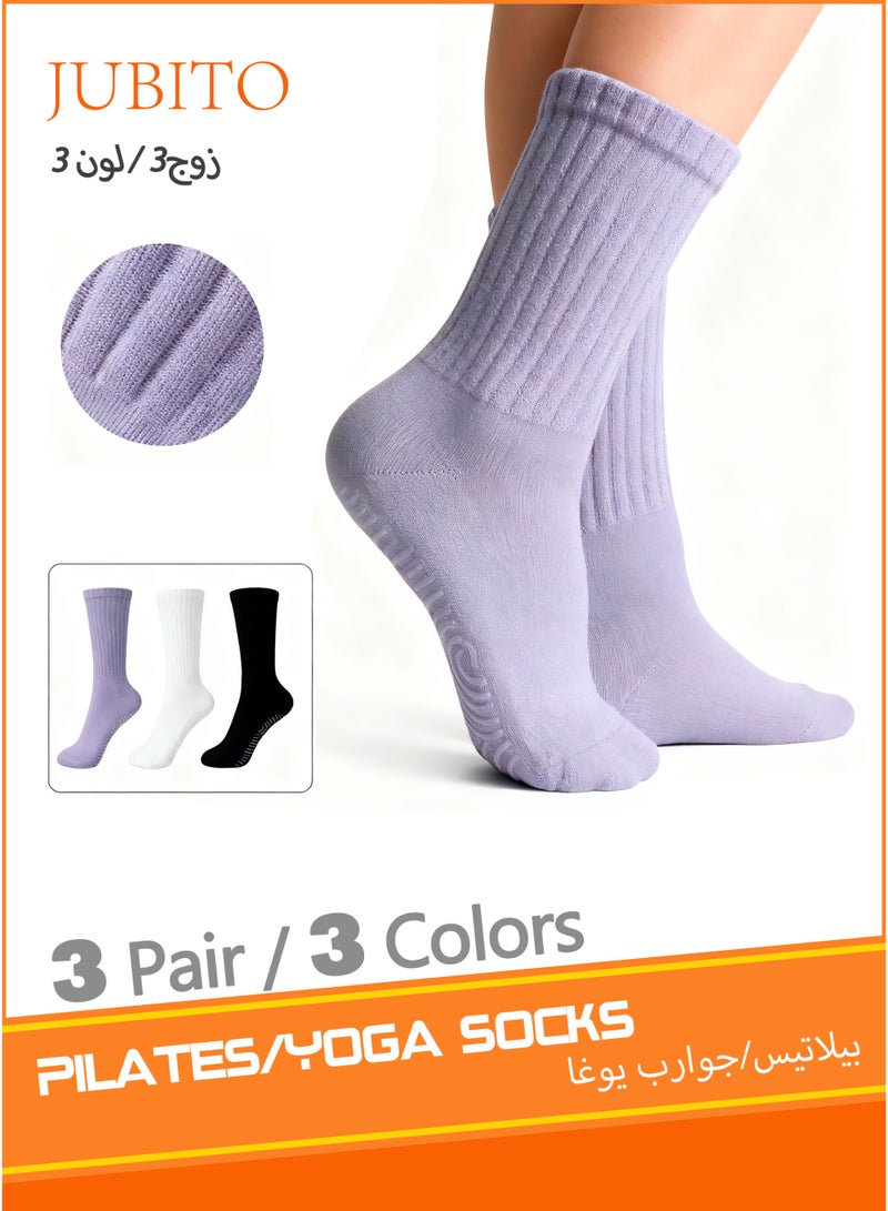 JUBITO Socks - 3 pairs, Pilates socks, yoga socks, non-slip socks for Pilates, yoga, ballet, dance, fitness (black and white purple, cotton 96%) - Image 1