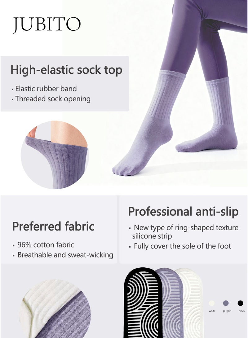 JUBITO Socks - 3 pairs, Pilates socks, yoga socks, non-slip socks for Pilates, yoga, ballet, dance, fitness (black and white purple, cotton 96%) - Image 2