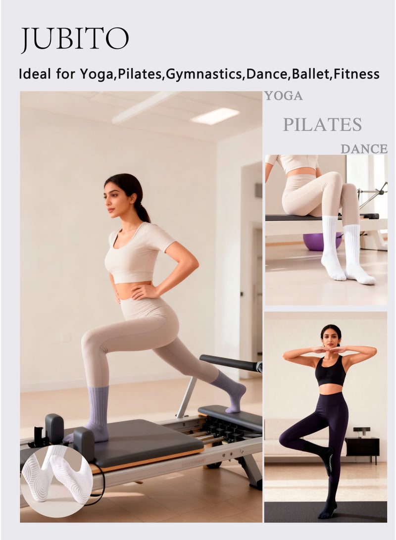 JUBITO Socks - 3 pairs, Pilates socks, yoga socks, non-slip socks for Pilates, yoga, ballet, dance, fitness (black and white purple, cotton 96%) - Image 3