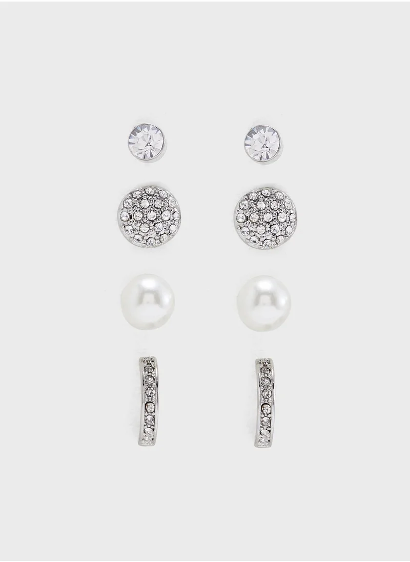 BUCKLEY LONDON 4 Pieces Rhinestone Stud Earrings