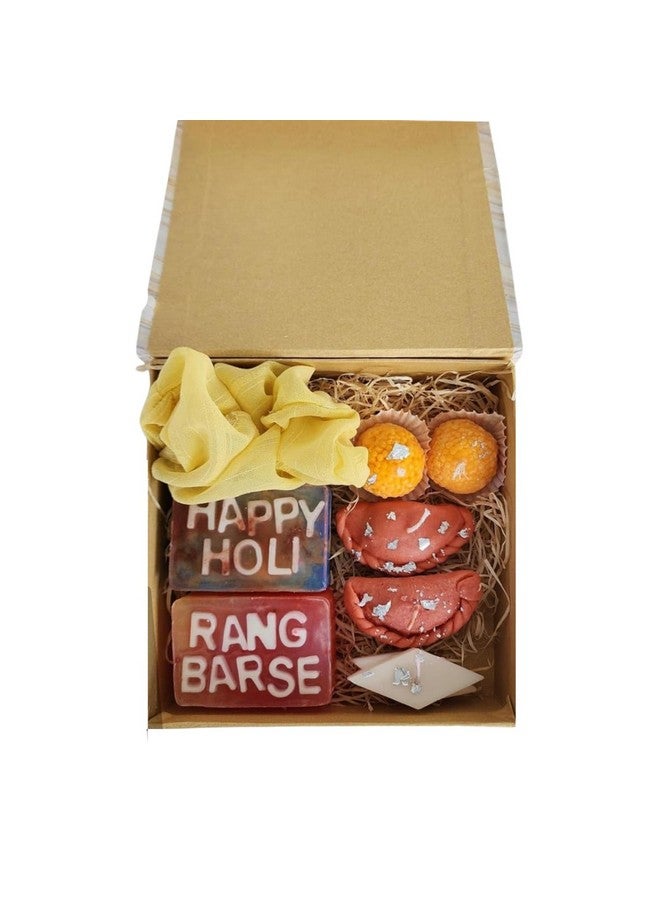 sciian Sciian Holi Gift Hampers with Holi Soap | Gujiya | Motichur Laddoo & Kaju Katli Shaped Candles | Colourful Soap | Holi Decorations | Eco Friendly | Special Holi Gift Pack - Image 1