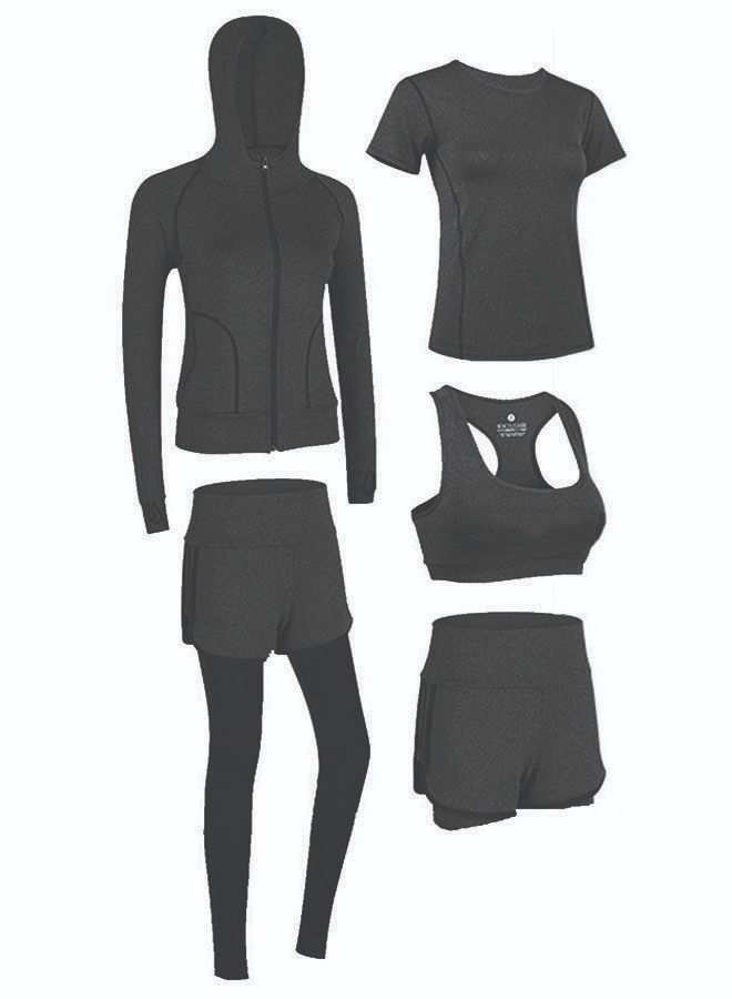 ZCM-HAPPY 5-Piece Women's Tracksuit Set Sports Yoga Fitness Tennis Running  - Image 1