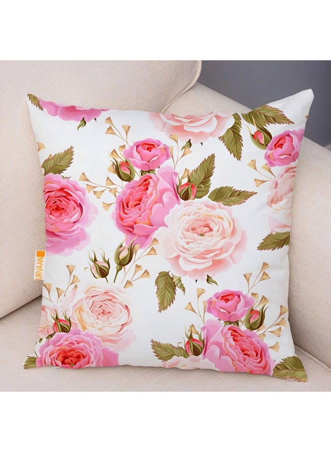 Urvaan Cream Velvet Floral Print Cushion Cover, 16 x 16 Inch, Set of 7, Multicolour - Image 2