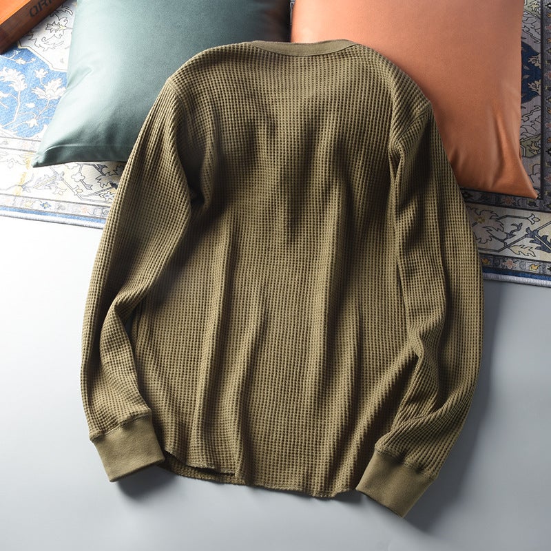 Euro-American Van! Export Men'S Henry Collar Top Cut Label Breathable High Street Fashion Long Sleeve T-Shirt - Image 3