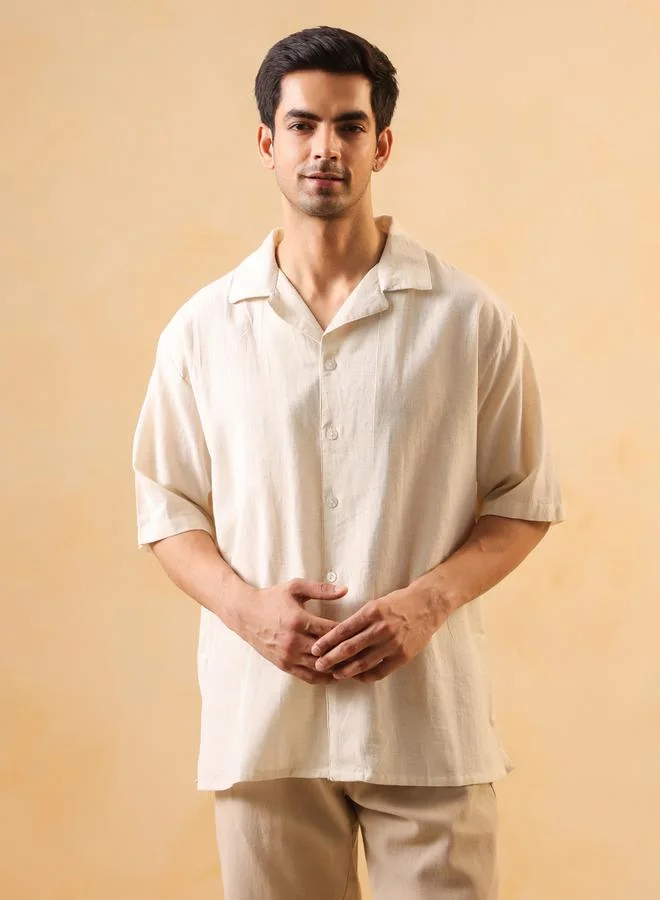 ترولوم قميص قطن سادة بقصة واسعة للرجال