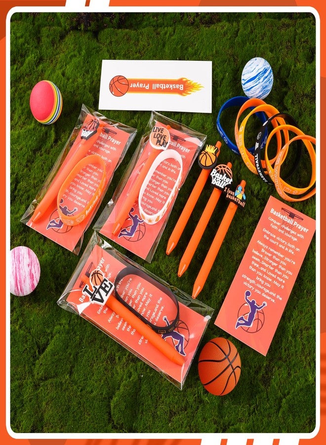 LiYiQ 72 Pcs Pcs Sports Party Favors, Basketball Ballpoint Pens, Bookmark Card and Silicone Bracelet Basketball Gift for Team Sports Club Gift Ideas for Men - Image 2