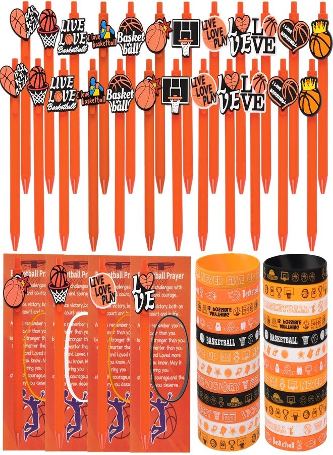 LiYiQ 72 Pcs Pcs Sports Party Favors, Basketball Ballpoint Pens, Bookmark Card and Silicone Bracelet Basketball Gift for Team Sports Club Gift Ideas for Men - Image 1