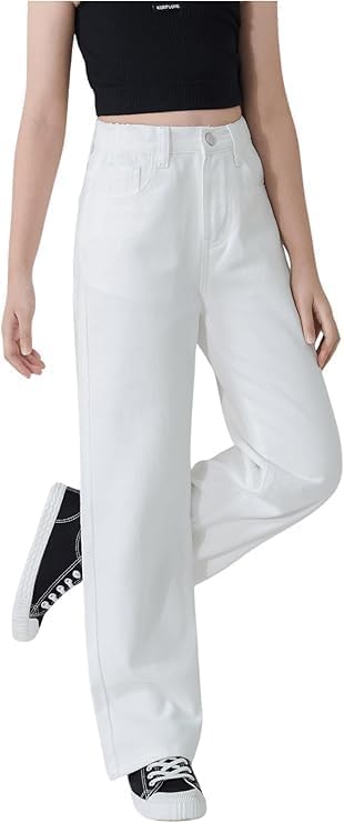 ADBUCKS Stretchable Denim Fabric High Rise Wide Leg Jeans for Girls II Girls Bootcut Jeans (in, Age, 9 Years, 10 Years, White) - Image 4