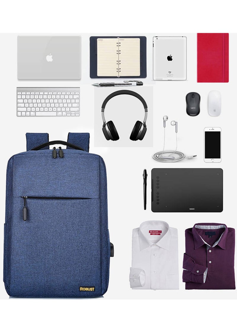 ROBUST Robust Travel Laptop Backpack, Business Anti Theft Slim Durable Laptop Bag With USB Charging Port, Water Resistant College School Office Large Laptop Bag For Men, Women, Fit For 17 Inches Laptop-Blue  - Image 2