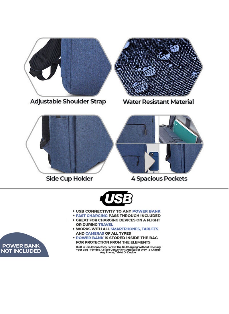 ROBUST Robust Travel Laptop Backpack, Business Anti Theft Slim Durable Laptop Bag With USB Charging Port, Water Resistant College School Office Large Laptop Bag For Men, Women, Fit For 17 Inches Laptop-Blue  - Image 3