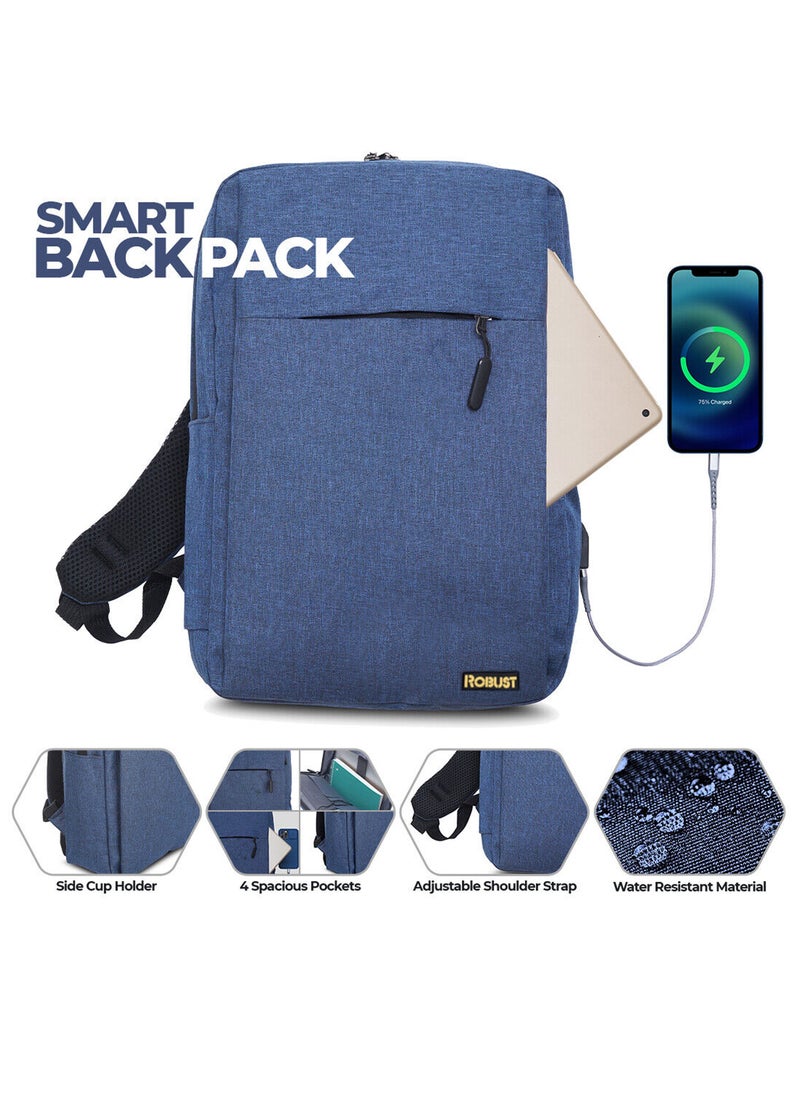 ROBUST Robust Travel Laptop Backpack, Business Anti Theft Slim Durable Laptop Bag With USB Charging Port, Water Resistant College School Office Large Laptop Bag For Men, Women, Fit For 17 Inches Laptop-Blue  - Image 5