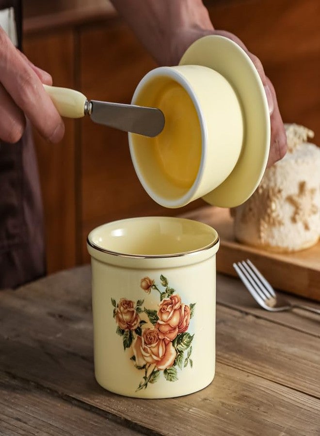 Biyread Ceramic Butter Dish with Airtight Lid - Farmhouse Style Butter Keeper Countertop Container for Room Temperature Storage, Includes Stainless Steel Spreader - Image 4