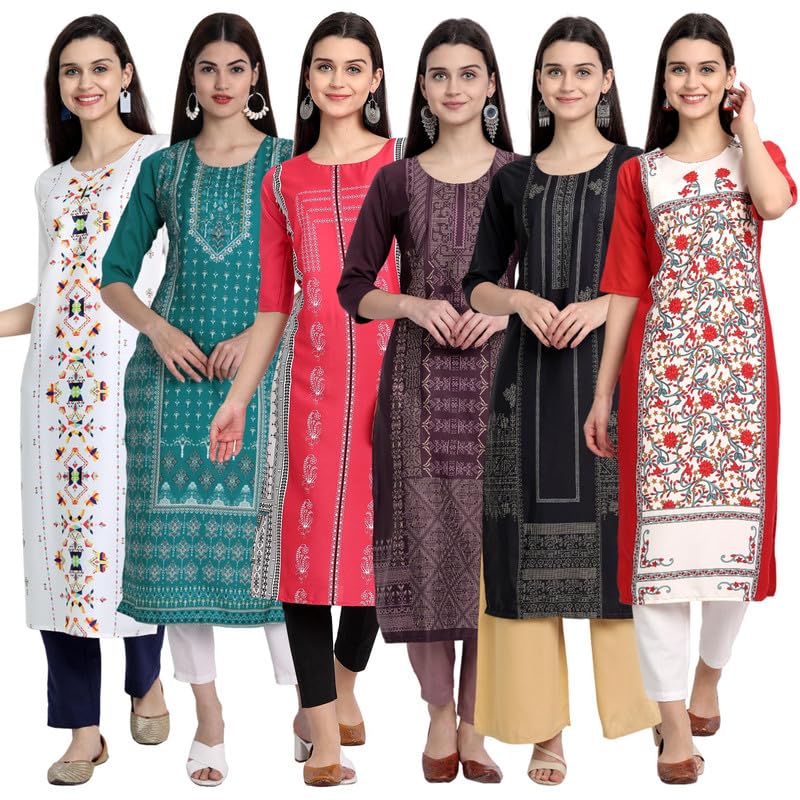 Tee Projekt Printed Crepe Kurti for Women ll Vibrant Colour Kurti (Pack of 6) - Image 1