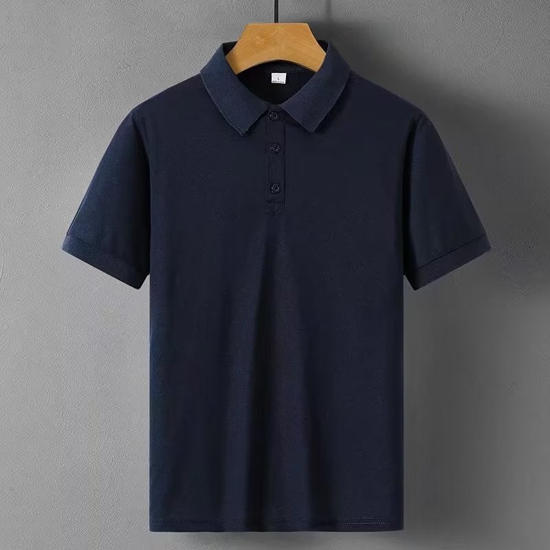 9 Color Lapel Short Sleeve T-Shirt Summer Mens POLO Shirt Loose plus size Solid Color Advertising Tooling Printing Logo Work Clothes Navy blue 