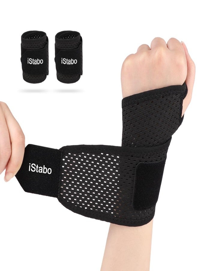 iStabo Ultra Thin Mesh Wrist Strap Brace Support for Workouts & Daily Use, Carpal Tunnel Pain Relief, Ulnar Wrist Wraps Repetitive Wrist Use Injury, Fit Left or Right Hand, Breathable Adjustable (2, Black) - Image 1