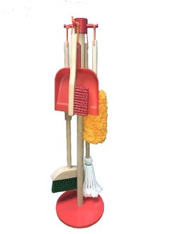 JustForKids Wooden Detachable Kids Cleaning Set - Duster, Brush, Mop, Broom and Hanging Stand Play - Housekeeping Kit - STEM Toys for Toddlers Girls & Boys, Total 6 Pieces,Multi Color,10071