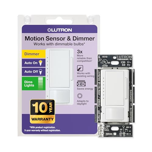 Lutron Maestro Motion Sensor Dimmer Switch for Bathroom, Garage, Laundry Room, and Closet, Occupancy and Vacancy Sensor, Single-Pole/Multi-Location, No Neutral Required, MSCL-OP153M-WH, White - Image 1