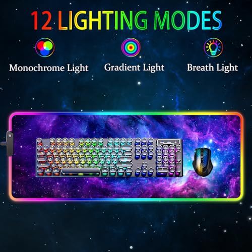 Armanza RGB Gaming Mouse Pad, Large Mousepad with Led Light, Gaming Accessories Keyboard Pad for Desk, Non-Slip Rubber Base Big Mouse Mat for Gamer, 31.5 X 11.8 Inch, Purple Galaxy - Image 2