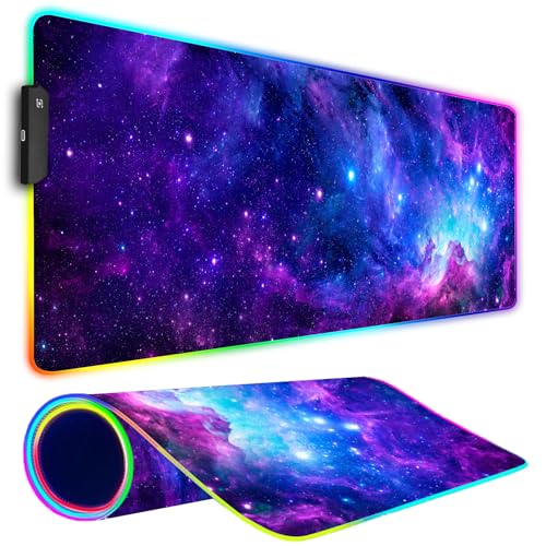 Armanza RGB Gaming Mouse Pad, Large Mousepad with Led Light, Gaming Accessories Keyboard Pad for Desk, Non-Slip Rubber Base Big Mouse Mat for Gamer, 31.5 X 11.8 Inch, Purple Galaxy - Image 1