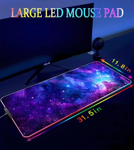 Armanza RGB Gaming Mouse Pad, Large Mousepad with Led Light, Gaming Accessories Keyboard Pad for Desk, Non-Slip Rubber Base Big Mouse Mat for Gamer, 31.5 X 11.8 Inch, Purple Galaxy - Image 4