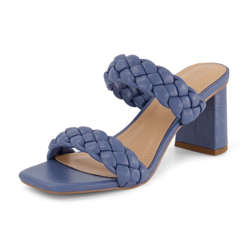 صنادل دunes iris ذات الكعب السميك المضفر للنساء 2025 كعب كتلة بقدم مربع لصيف 5 أزرق