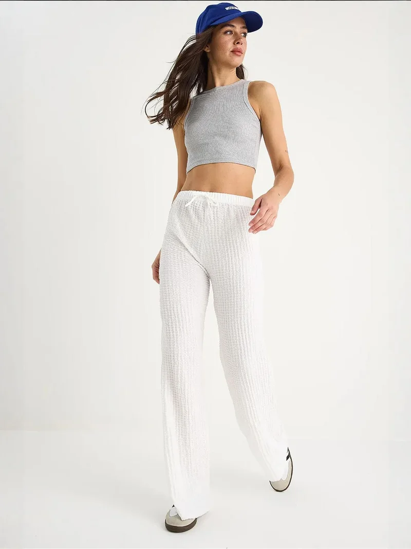 Bianco Lucci LUCCI Textured Wide Leg Pants with Bow