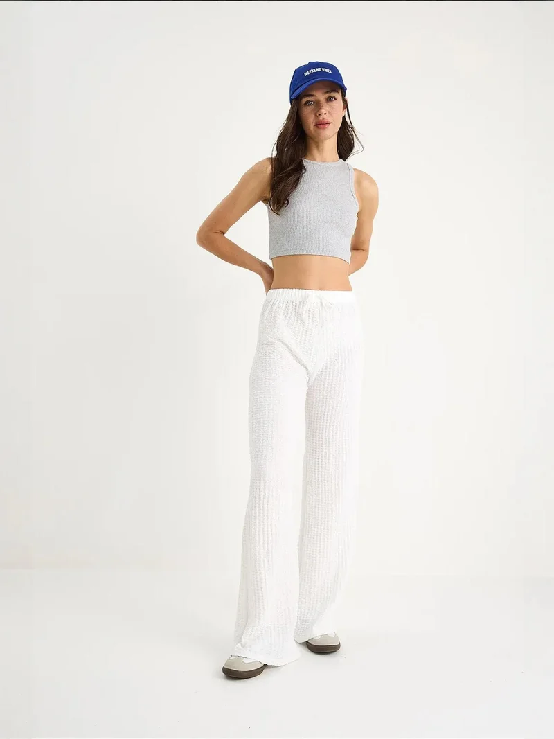 Bianco Lucci LUCCI Textured Wide Leg Pants with Bow