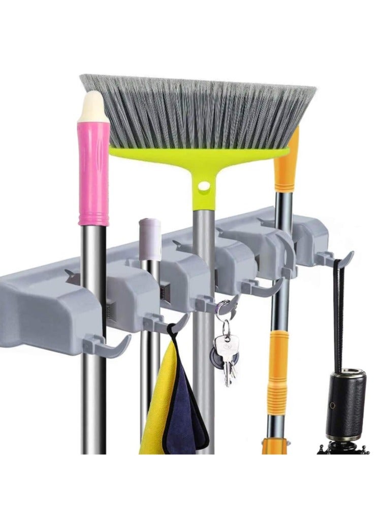 Mop Holder, Broom Organizer with 5 Slots - The Perfect Solution for Organizing Cleaning Tools and Kitchen, Wall-Mounted Heavy-Duty Holder for Brooms and Mops with 5 Slots and 6 Hooks for Home, Garden, Garage, and Storage Room. Wall-Mounted Organizer for Brooms, Mops, Dusters, and Brushes, Plastic, Kitchen Organizer, Multi-Position Broom Rack, Wall-Mounted Mop Organizer, Broom Holder for Wall with 5 Slots and 6 Hooks for Home, Kitchen, and Garden Use.  - Image 4
