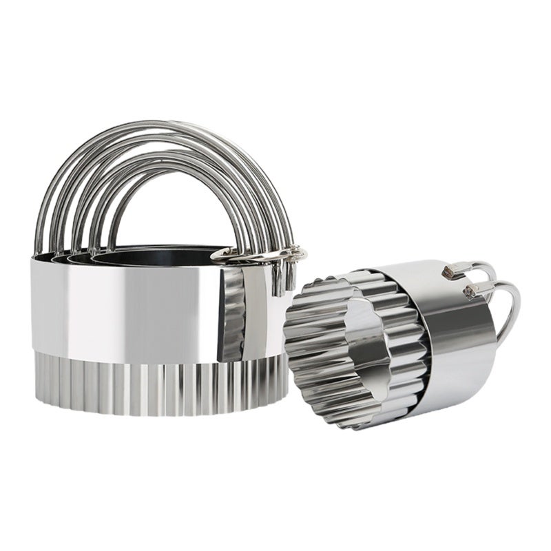 Stainless Steel Round Biscuit Cutter Set 5 Sizes Anti-Rust - Ergonomic Handle Precise Dough Cutting for Professional Bakers Home Kitchen Baking - Image 1
