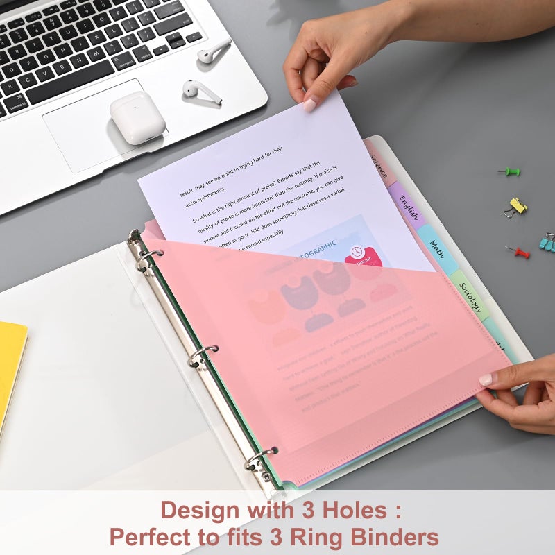 XRUNMIX 5 Tabs Dividers with Pockets for 3 Ring Binder, 5 Counts Binder Dividers for US Letter Size, Binder Dividers with Tabs for School Office and Home Organization, 5 Pastel Color (1) - Image 5
