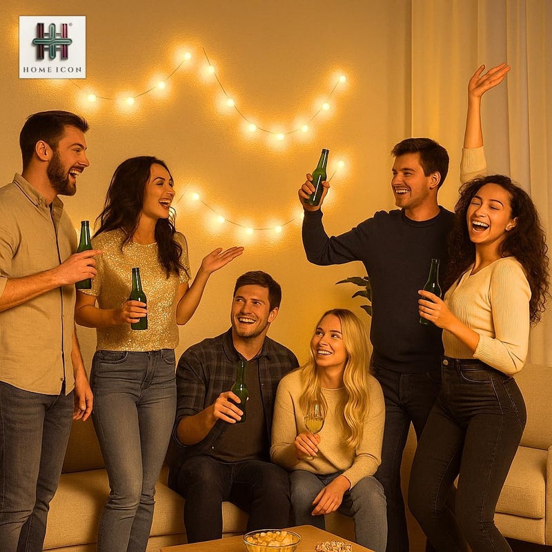 Home Icon أضواء خيطية كروية متصدعة ديكورية - 5م 50 LED أبيض ناعم تعمل بالبطارية - Image 4