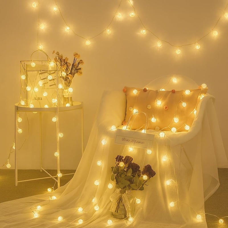 Home Icon أضواء خيطية كروية متصدعة ديكورية - 5م 50 LED أبيض ناعم تعمل بالبطارية - Image 5