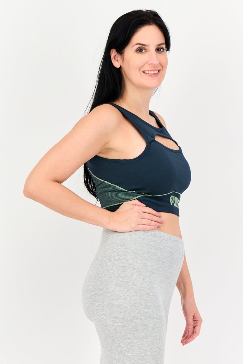 PUMA Women Padded Brand Logo Training Sport Bra, Dark Navy - Image 2