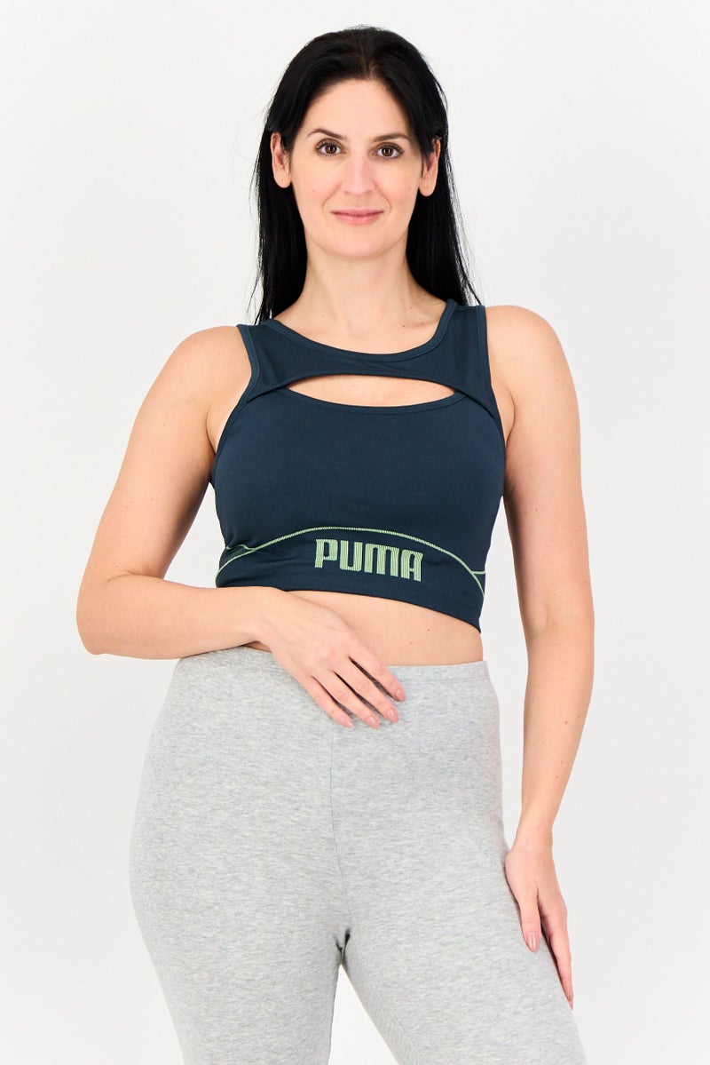 PUMA Women Padded Brand Logo Training Sport Bra, Dark Navy - Image 1