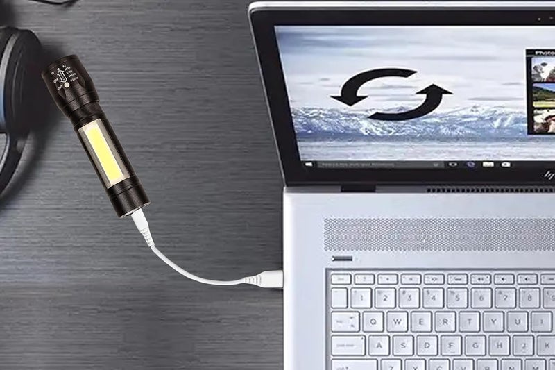 Care4 مصباح يدوي LED مع ضوء COB صغير مقاوم للماء محمول LED XPE COB، مصباح ضوء بقلم قابل لإعادة الشحن عبر USB 3 أوضاع مع حبل تعليق حجم صغير أسود - Image 3