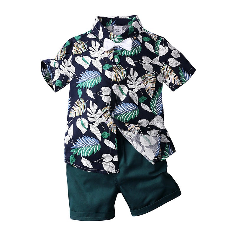 Kids Tales Summer Boys Printed Shirt Shorts Set XTZ8363Bb suit color five 
