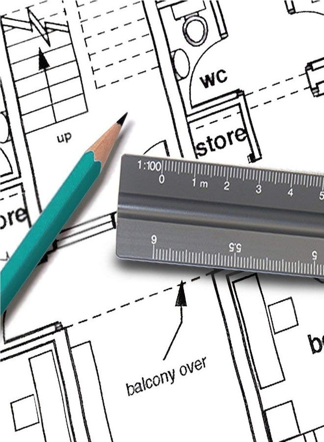 SENRISE 12 Inch Architect Scale Ruler, Aluminum Metric Triangular Scale Ruler for for Students, Architects, Engineers, Draftsman Silver - Image 3