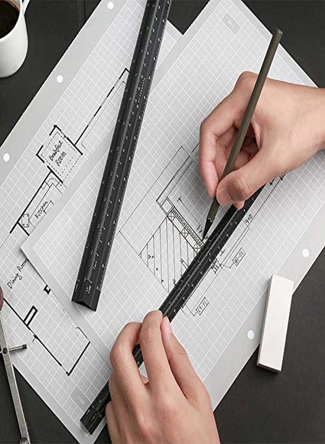 SENRISE 12 Inch Architect Scale Ruler, Aluminum Metric Triangular Scale Ruler for for Students, Architects, Engineers, Draftsman Silver - Image 4