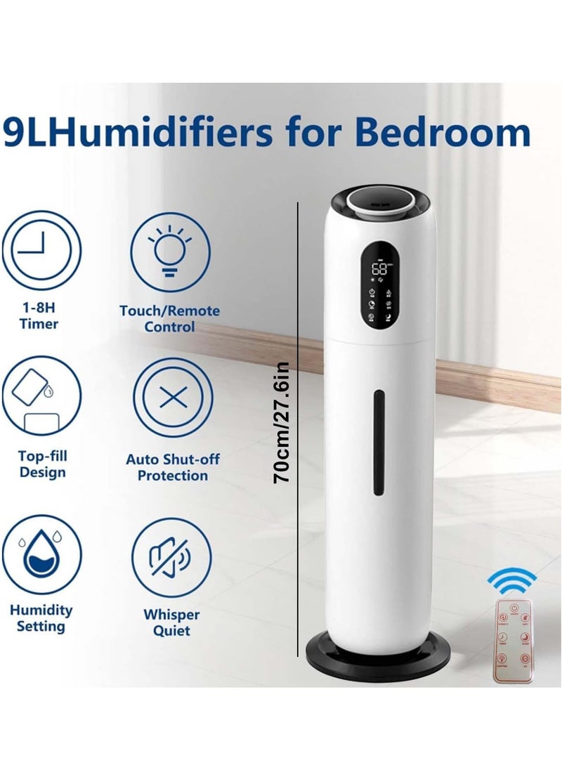 Jorunb Large Humidifiers for Bedroom, 9L/2.5Gal Ultrasonic Cool Mist Humidifier with Remote Control, 3 Speed Top Fill Cool Mist Humidifier for Bedrooms, Offices, Plants, Babies  - Image 4