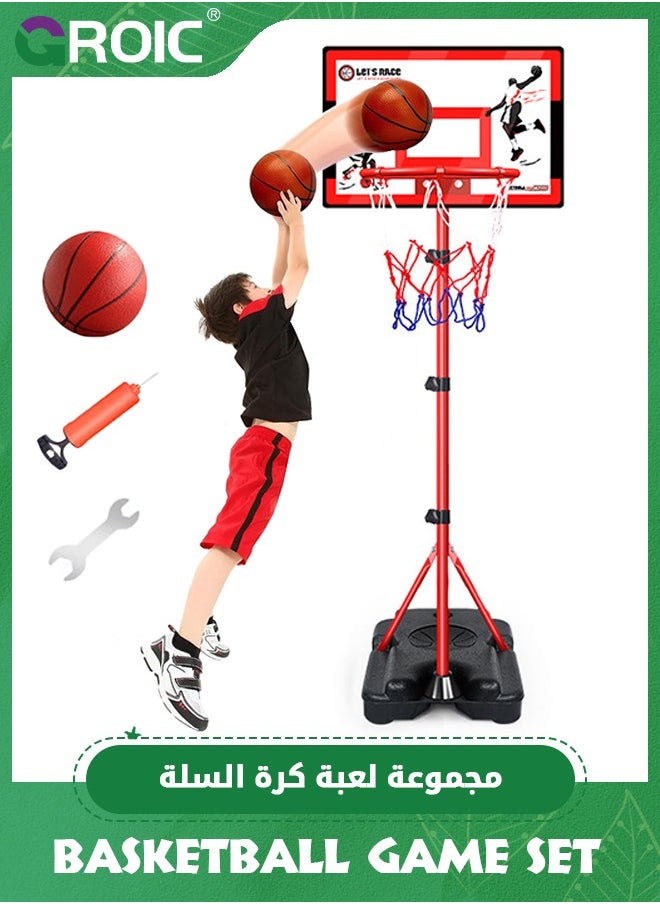 GROIC Basketball Game Set for Kids, Basketball Hoop & Stand Set with Sturdy Base, Basketball Toys Outdoor Indoor Sport Game Portable Basketball Goal Hoop Mini Basketball Game Toys  - Image 1