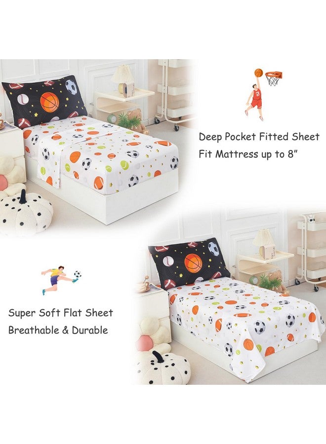 PERFEMET Sports Theme Toddler Boys Bedding Set 4 Pieces Basketball Football Printed Toddler Comforter Set Reversible Design Ball Games Bed in A Bag (Black) - Image 5