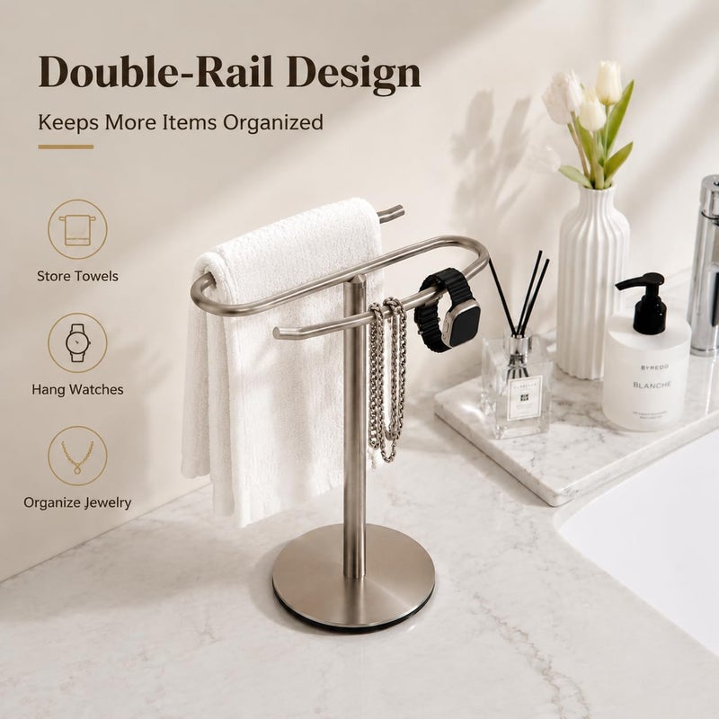 Brushed Nickel Hand Towel Holder Stand, Free-Standing Towel Rack, SUS304 Stainless Steel Towel Bar Rack Stand, Tower Bar for Bathroom Kitchen Vanity Countertop… - Image 2