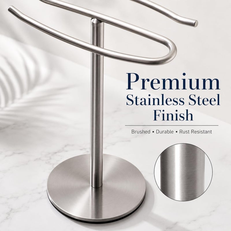 Brushed Nickel Hand Towel Holder Stand, Free-Standing Towel Rack, SUS304 Stainless Steel Towel Bar Rack Stand, Tower Bar for Bathroom Kitchen Vanity Countertop… - Image 3