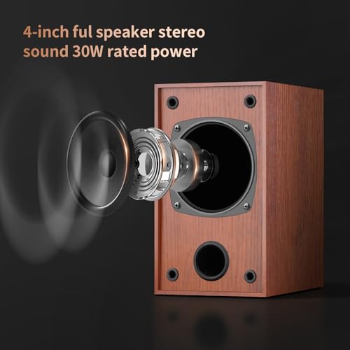Elimavi Passive Bookshelf Speakers for Home Theater Surround Sound, Satellite Stereo Speakers with Classic Wood Grain for Record Player/Computer/TV, Wall Mountable, Cable Included, Wood Grain Color - Image 3